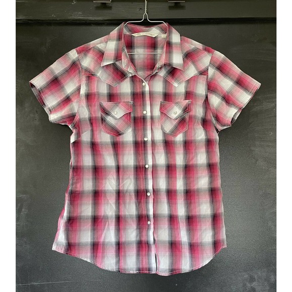 Cumberland Outfitters Women's Shirt Pearl Snap Western Pink Plaid sz Large SS - Picture 1 of 6